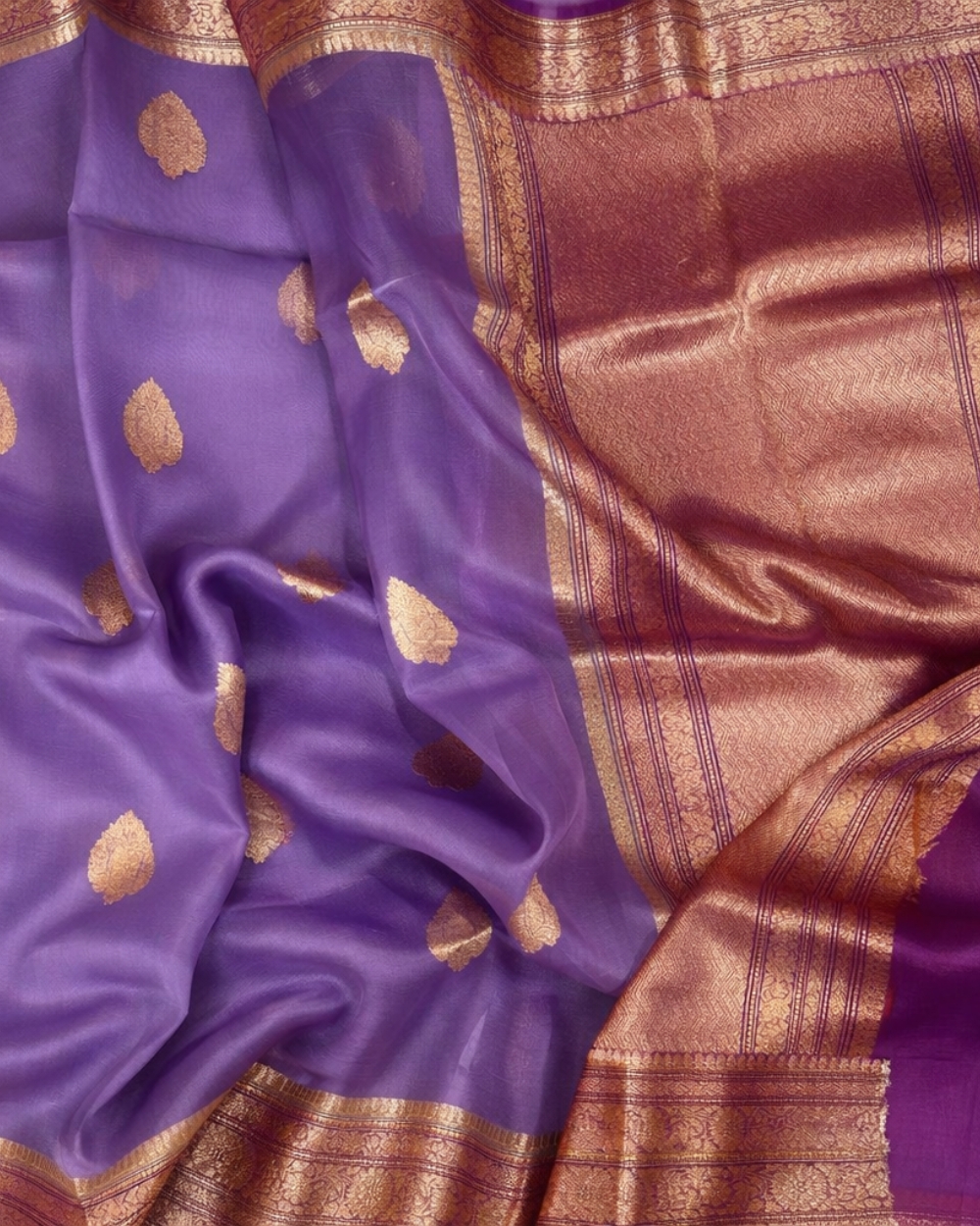 Lilac and magenta pure oraganza silk saree - Image 3