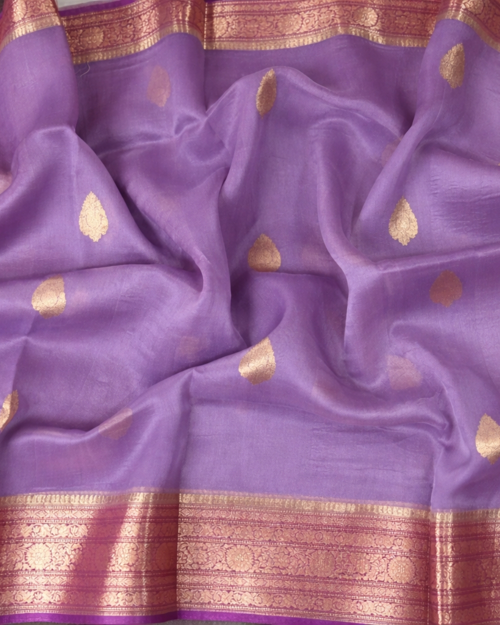 Lilac and magenta pure oraganza silk saree - Image 4