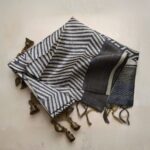Pure tussar silk grey and off-white stripes